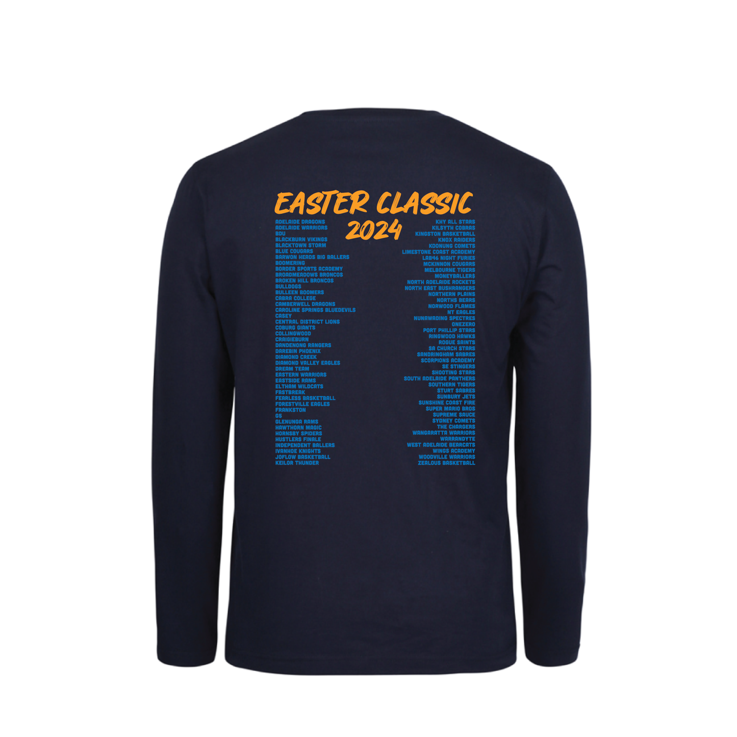 EASTER CLASSIC T-SHIRT NAVY LONG SLEEVE CLUB NAMES ON BACK