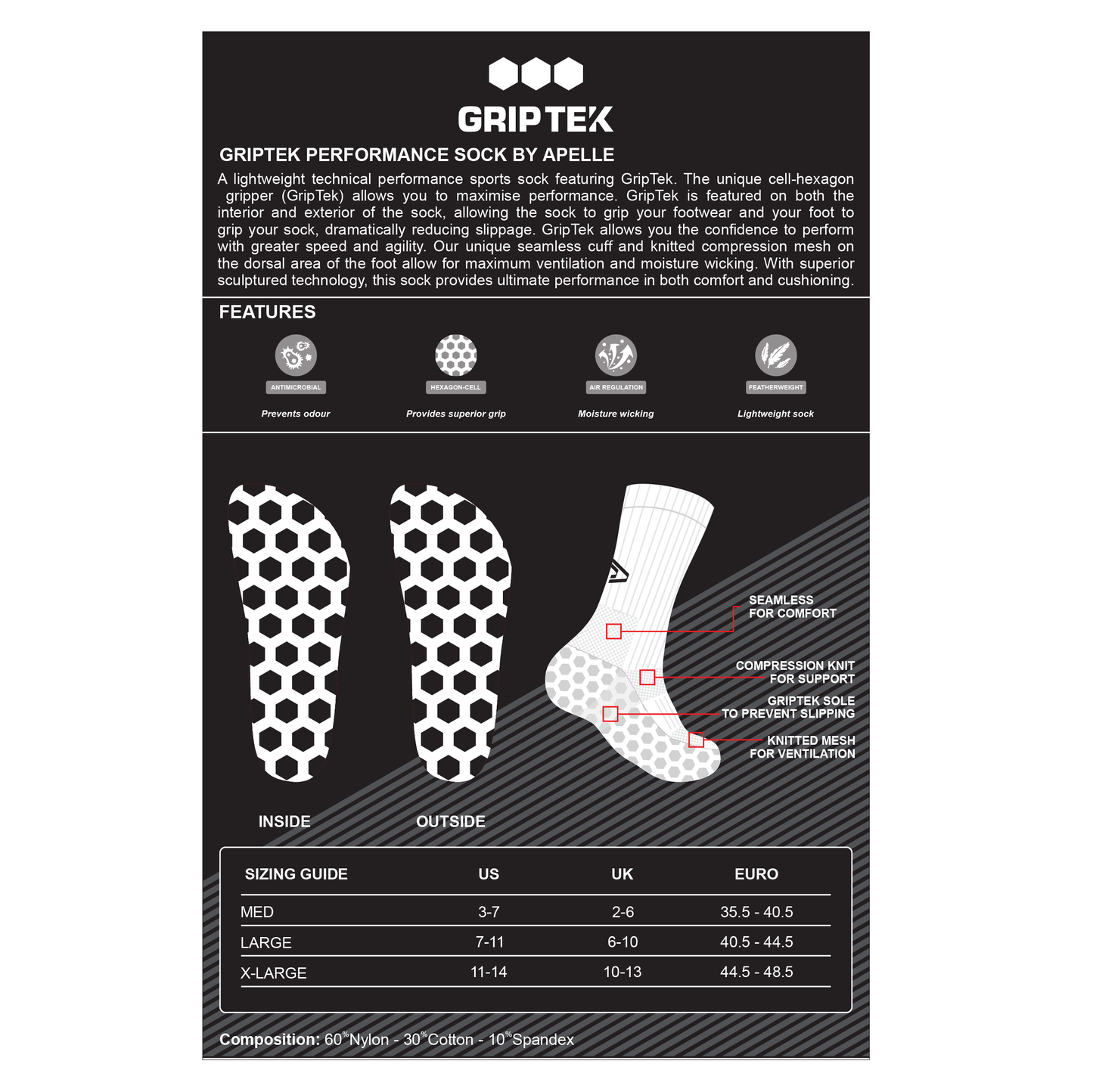 APELLE GRIP TECH SOLE SOCK - BLACK