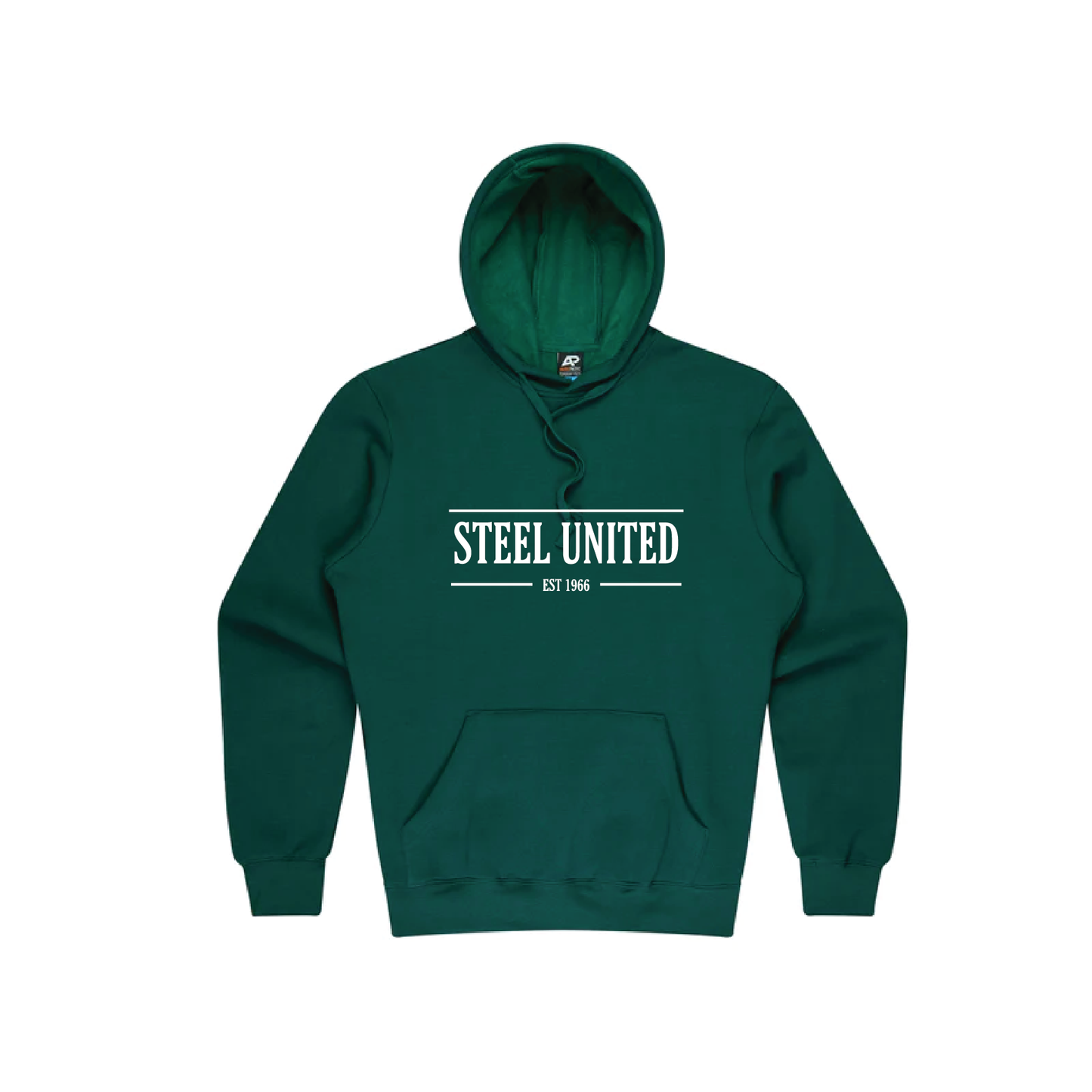 STEEL UNITED HOODED SWEAT - BOTTLE GREEN WITH WHITE LOGO (AP250235)
