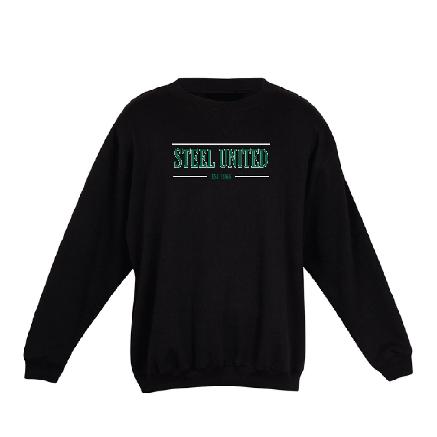 STEEL UNITED CREW NECK SWEAT BLACK- GREEN/WHITE LOGO (AP230282)