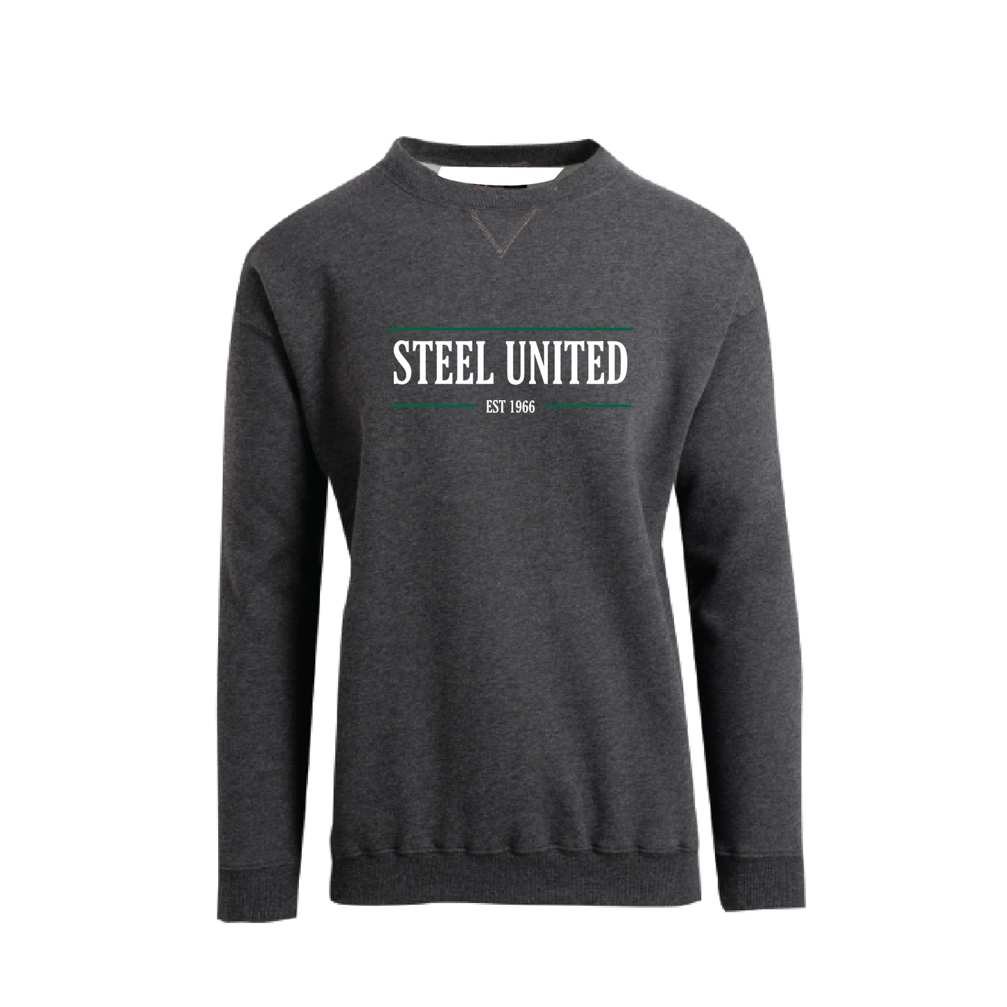 STEEL UNITED CREW NECK SWEAT DARK GREY- WHITE/GREEN LOGO (AP230283)