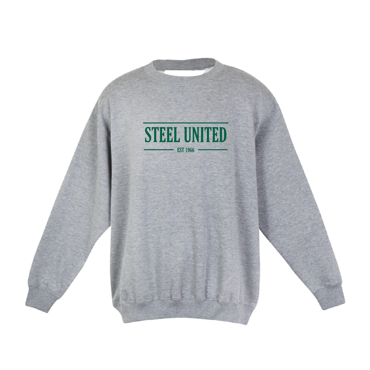 STEEL UNITED CREW NECK SWEAT GREY MARLE- GREEN LOGO (AP230284)
