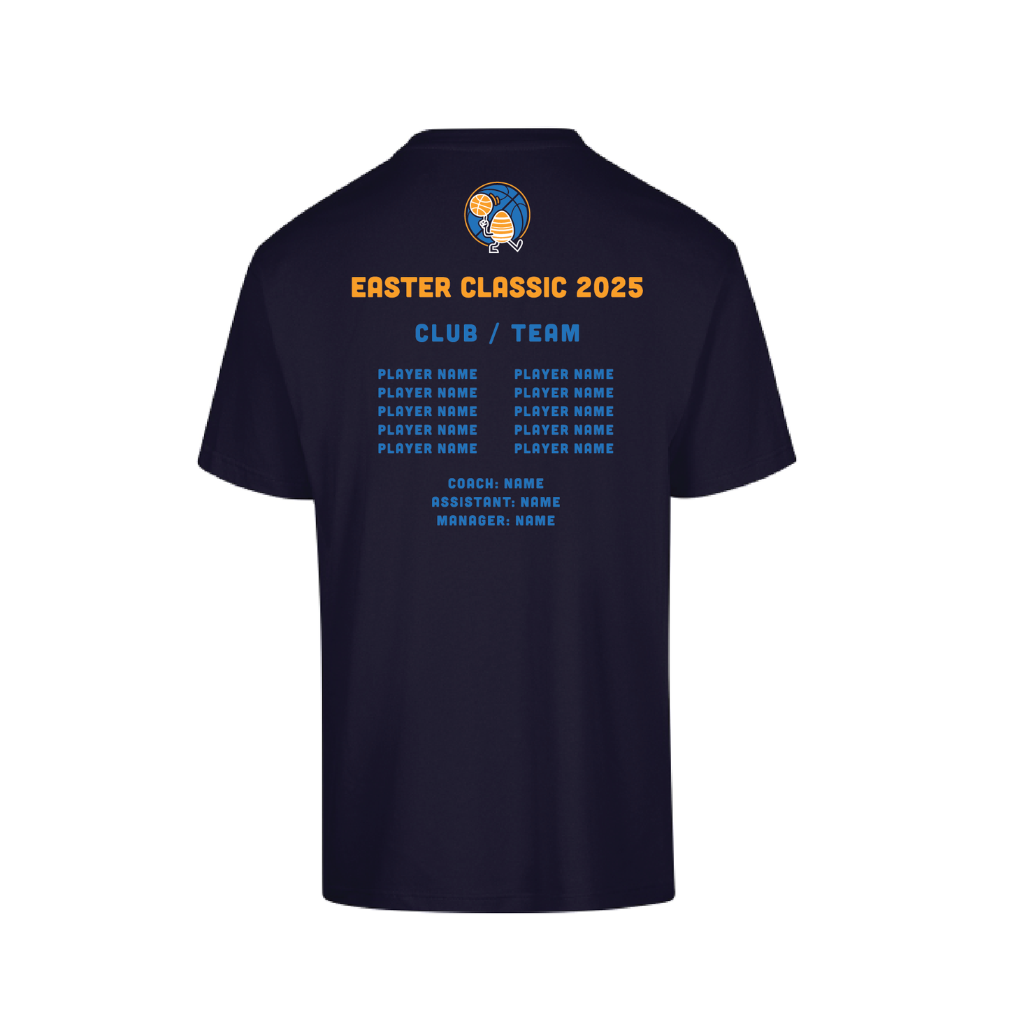 EASTER CLASSIC 2025 S/S TEE NAVY #1 TEAM & PLAYER NAMES ON BACK (MIN QTY 8+)