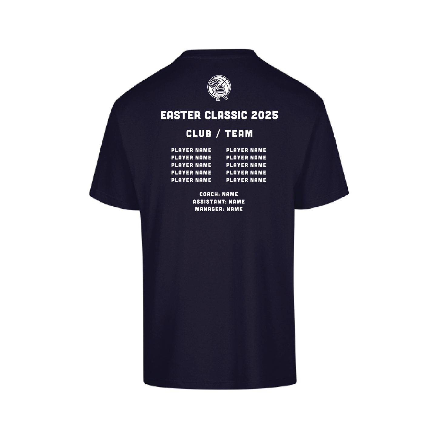 EASTER CLASSIC 2025 S/S TEE NAVY #2 TEAM & PLAYER NAMES ON BACK (MIN QTY 8+)