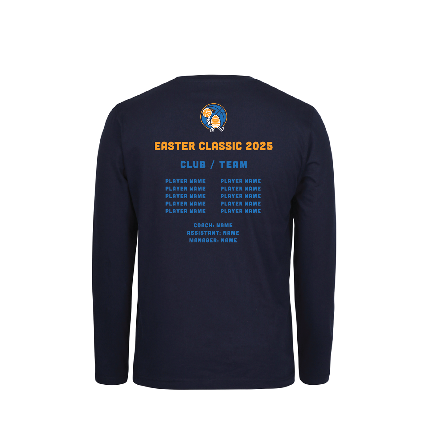 EASTER CLASSIC 2025 L/S TEE NAVY #1 TEAM & PLAYER NAMES ON BACK (MIN QTY 8+)