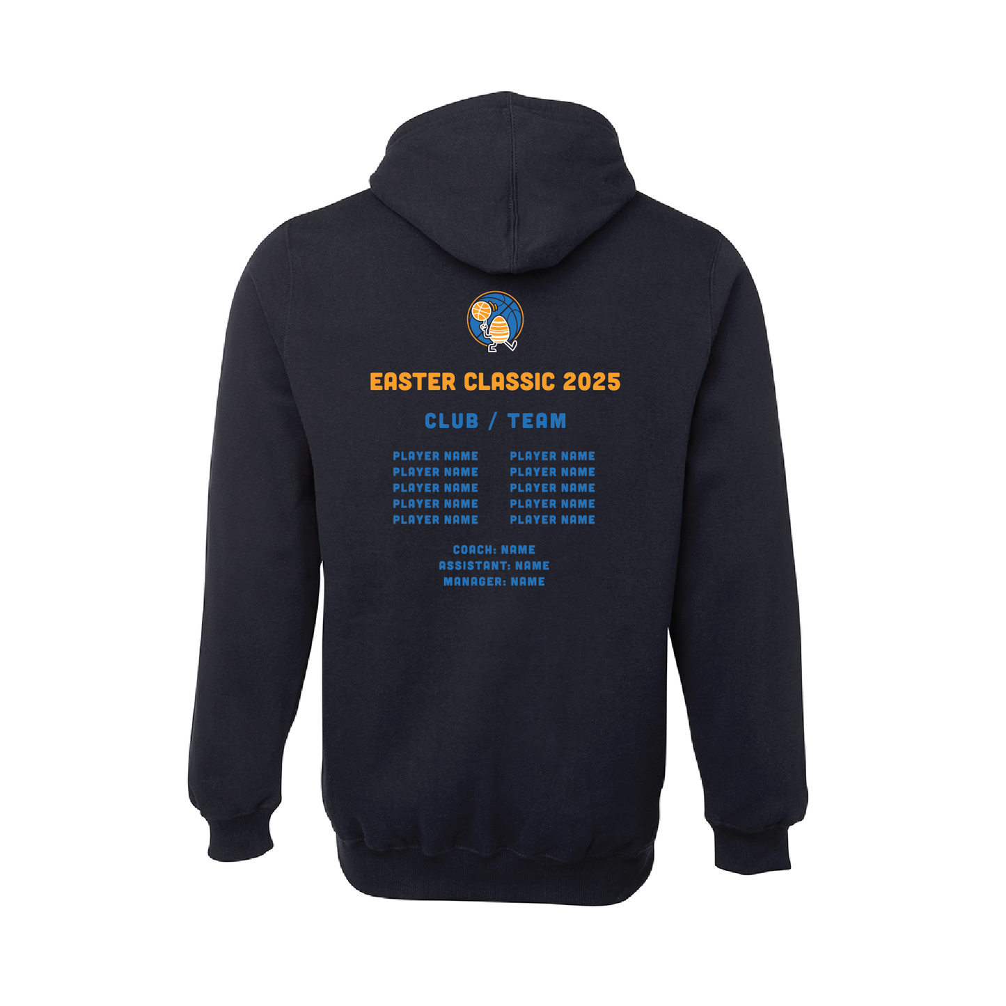 EASTER CLASSIC 2025 HOODIE NAVY #1 TEAM & PLAYER NAMES ON BACK (MIN QTY 8+)