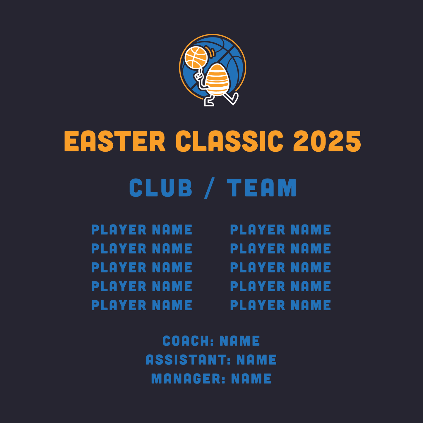 EASTER CLASSIC 2025 L/S TEE NAVY #1 TEAM & PLAYER NAMES ON BACK (MIN QTY 8+)