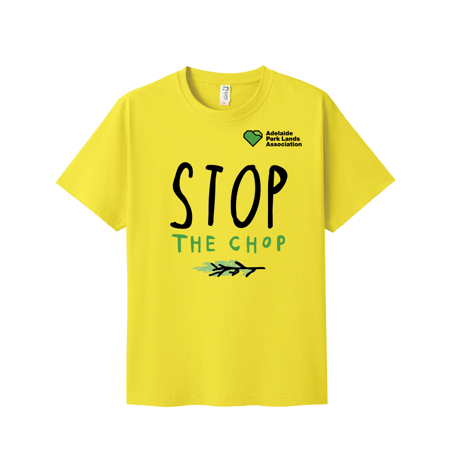 ADELAIDE PARK LANDS - STOP THE CHOP - YELLOW T-SHIRT