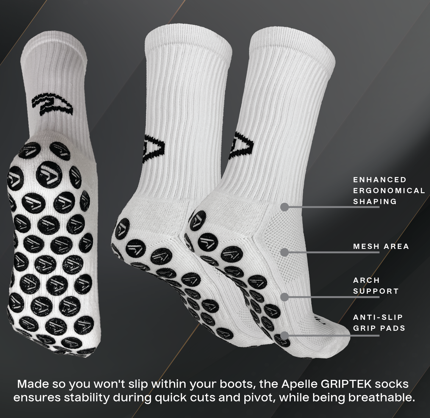 APELLE ULTIMATE  GRIP TEK SOCK WHITE