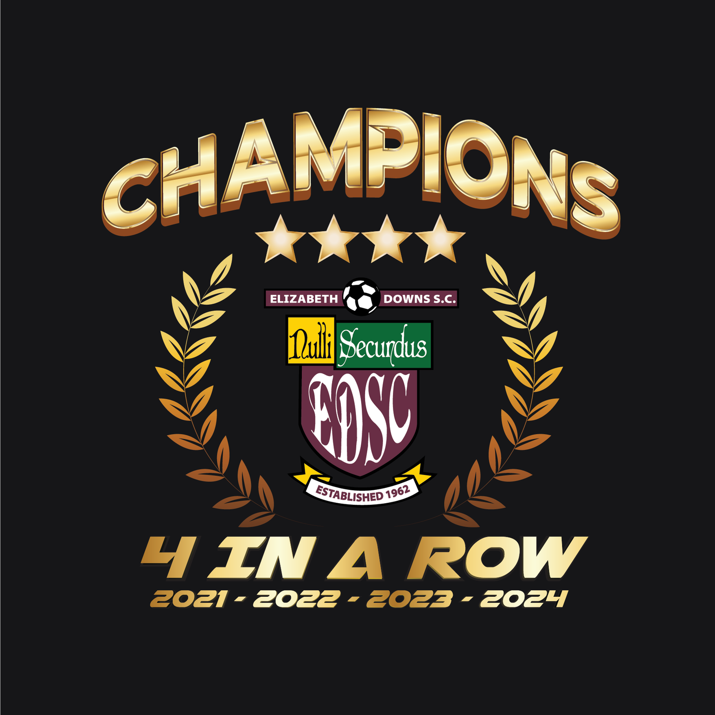 EDSC 2024 4 IN A ROW CHAMPIONS TEE - BLACK - PRE ORDER NOW (AP240456)