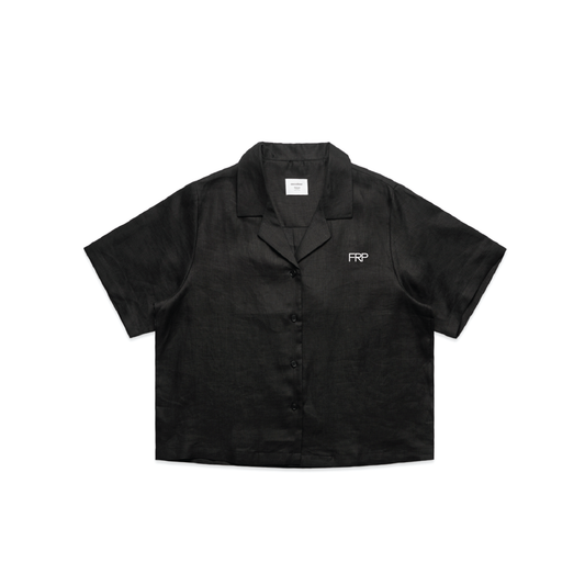 FRP LINEN CROPPED SHIRT - BLACK - WOMENS