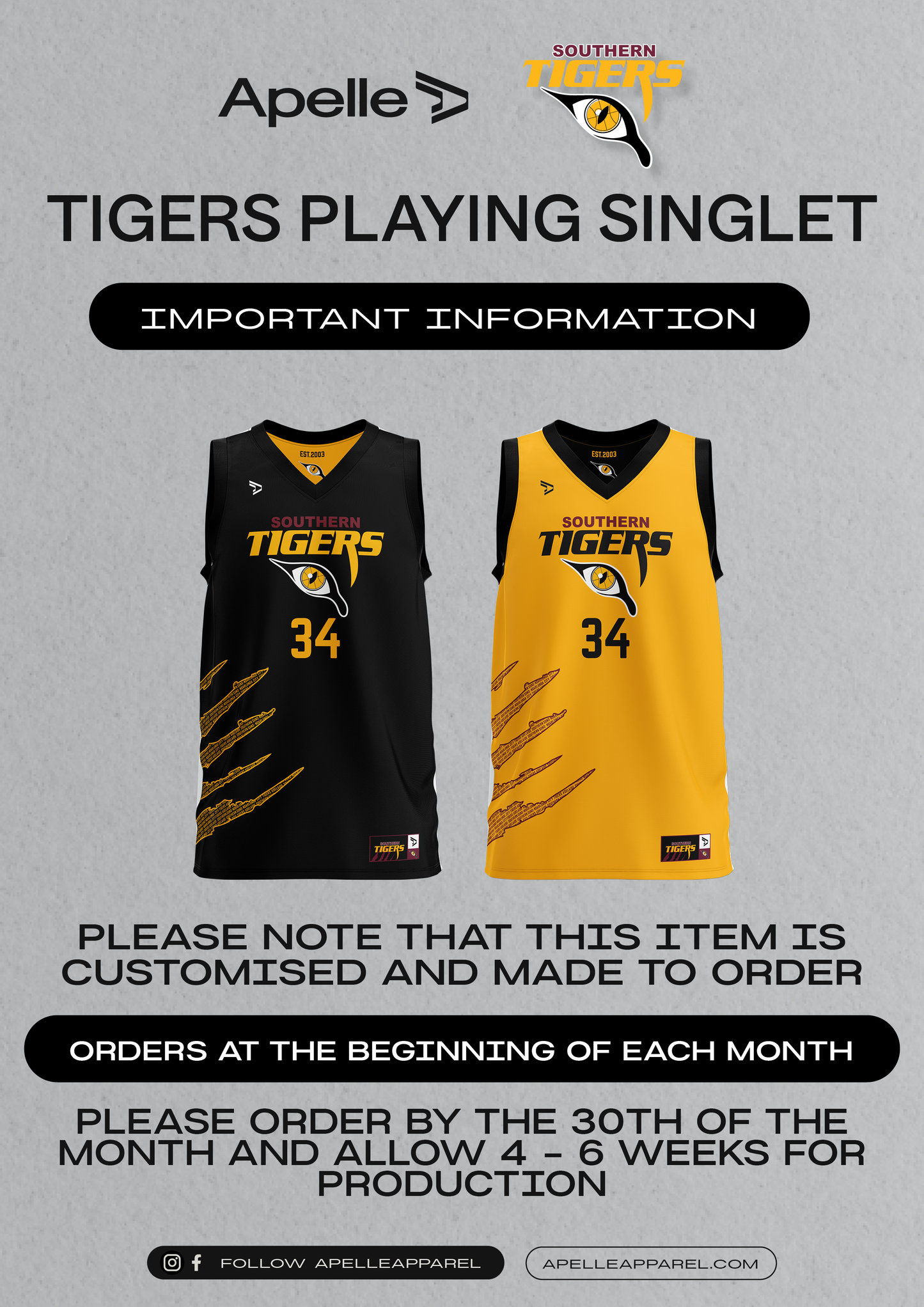 SOUTHERN TIGERS REVERSIBLE SINGLET - DISTRICT & DOMESTIC (AP250302)