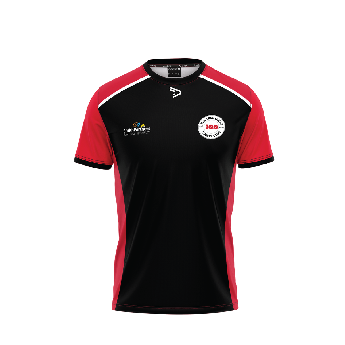 Tea Tree Gully Tennis Club Tee - Red & Black Men's Youth with 100 YEAR Logo (AP260105)