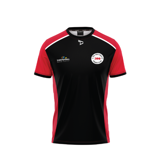 Tea Tree Gully Tennis Club Tee - Red & Black Men's Youth with 100 YEAR Logo (AP260105)