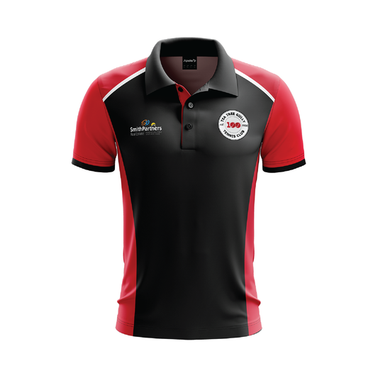 Tea Tree Gully Tennis Club Polo - Red & Black Men's Youth with 100 YEAR Logo (AP260108)