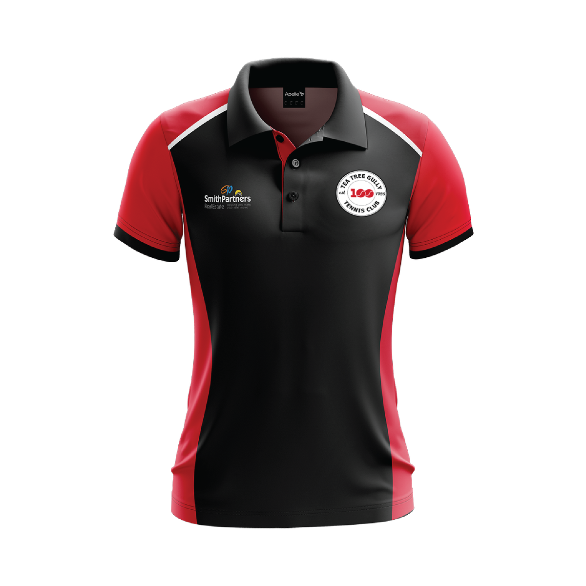 Tea Tree Gully Tennis Club Polo - Red & Black Women's with 100 YEAR Logo (AP260108-W)