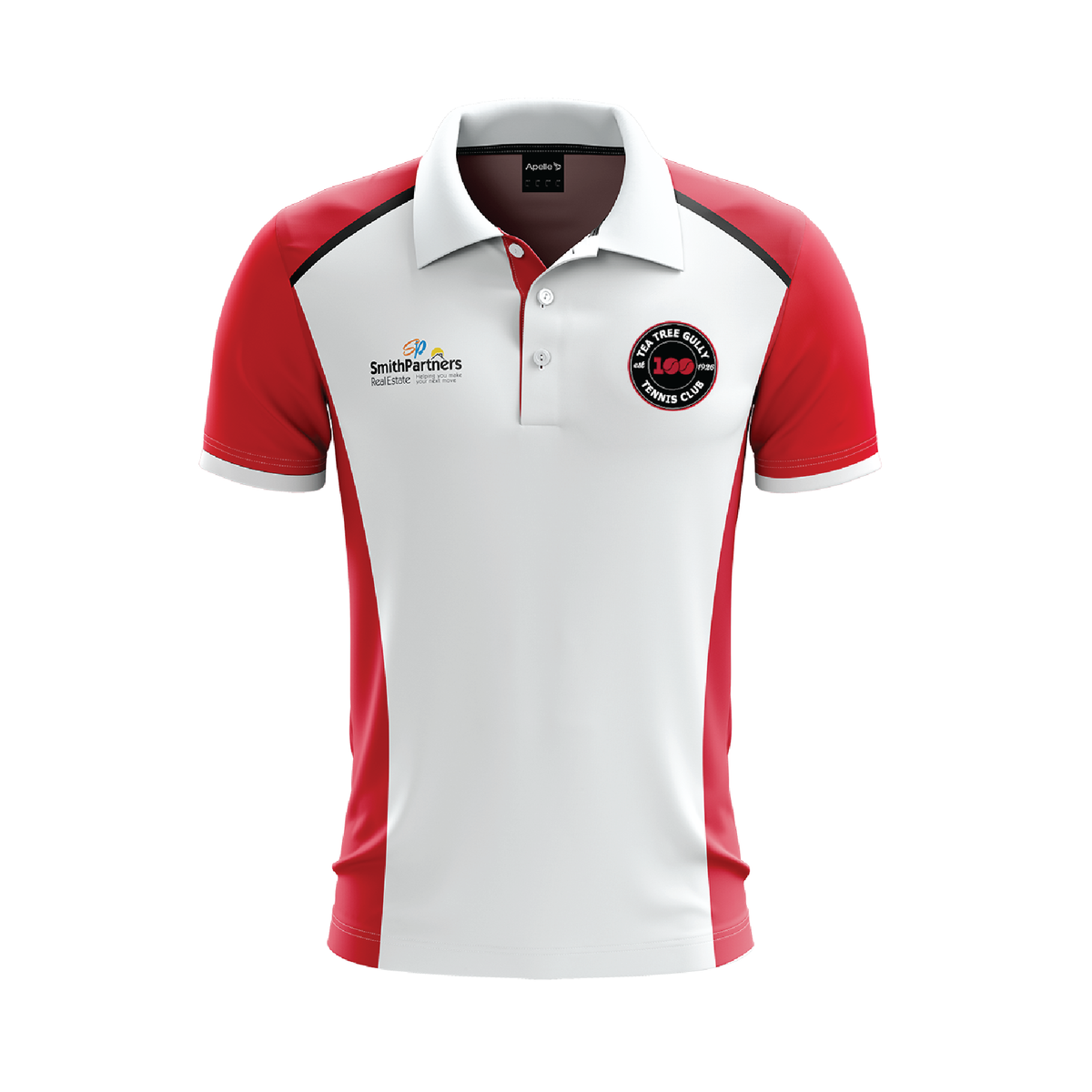 Tea Tree Gully Tennis Club Polo - Red & White Men's Youth with 100 YEAR Logo (AP260109)