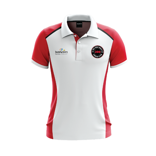 Tea Tree Gully Tennis Club Polo - Red & White Women's with 100 YEAR Logo (AP260109-W)
