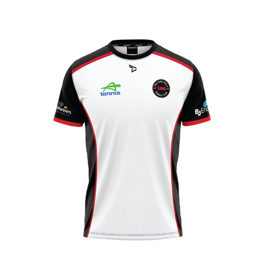 Tea Tree Gully Tennis Club Tee - White & Black Women's + 100 YEAR Logo (AP260352-W)