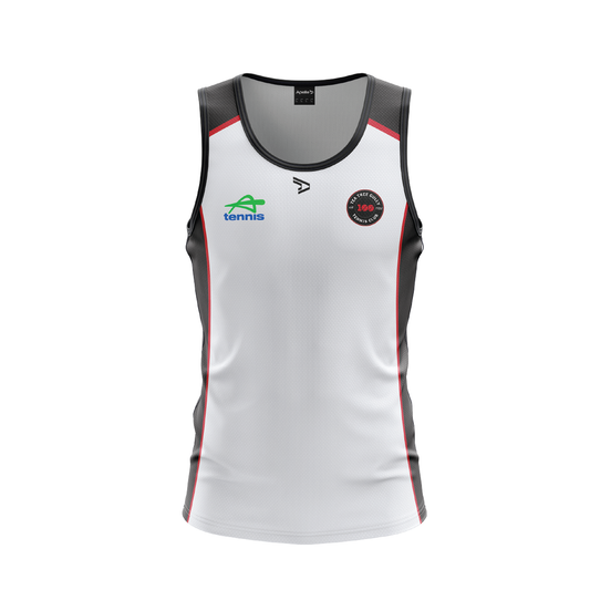 Tea Tree Gully Tennis Club Singlet - White & Black Men's Youth + 100 YEAR Logo (AP260353)