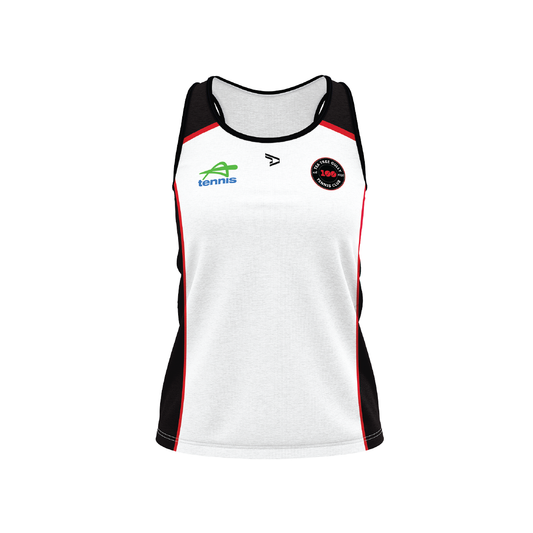 Tea Tree Gully Tennis Club Singlet - White & Black  Women's + 100 YEAR Logo (AP260354)